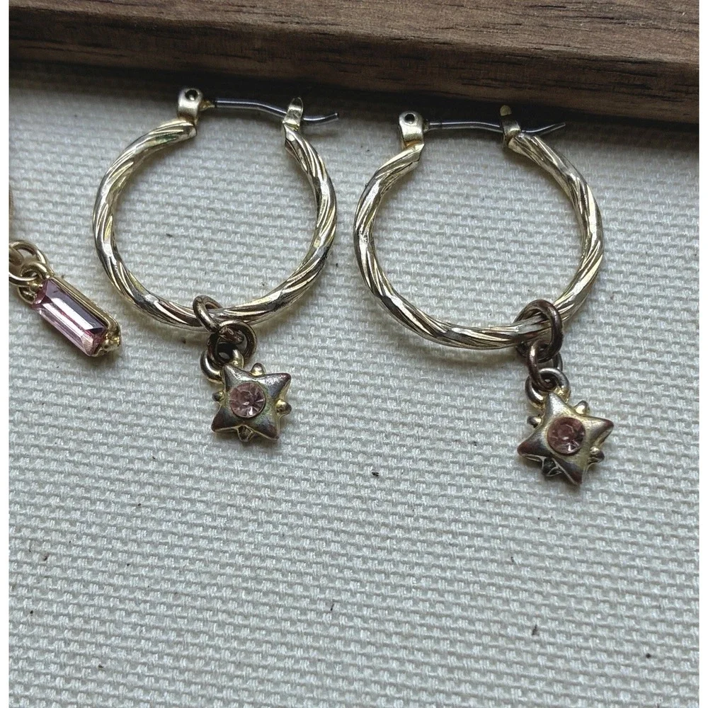 Y2K Gold Tone Earrings Lot Faux Pearl Pink Crystal Hoops Coquette 5 Pairs VTG